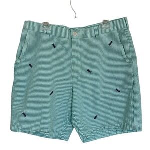 Brooks Brothers Green‎ White Seersucker Shorts Size 38 Novelty Print Preppy